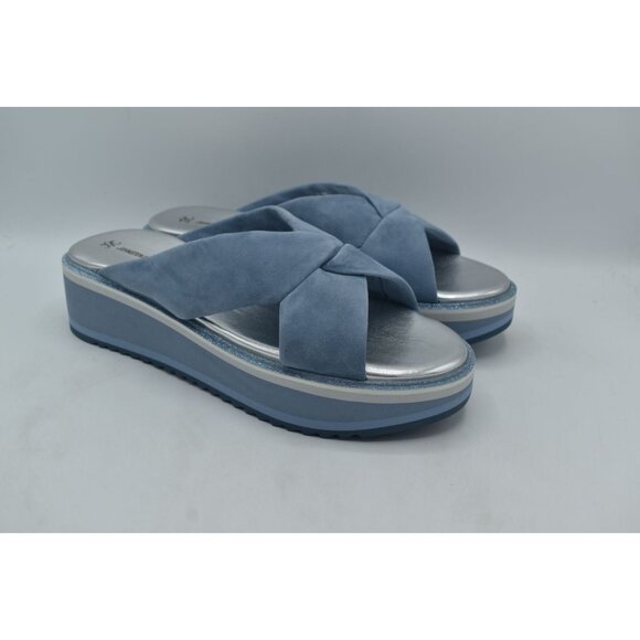 Johnston & Murphy Womens Size 11 Grace Cross Band Slate Blue Suede Slide Sandals - Picture 4 of 14